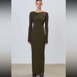 Eterne Long Sleeve Dress in Deep Olive / XS
